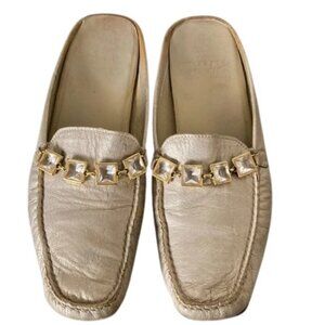 Stuart Weitzman gold/cream leather moccasin mules size 6.5